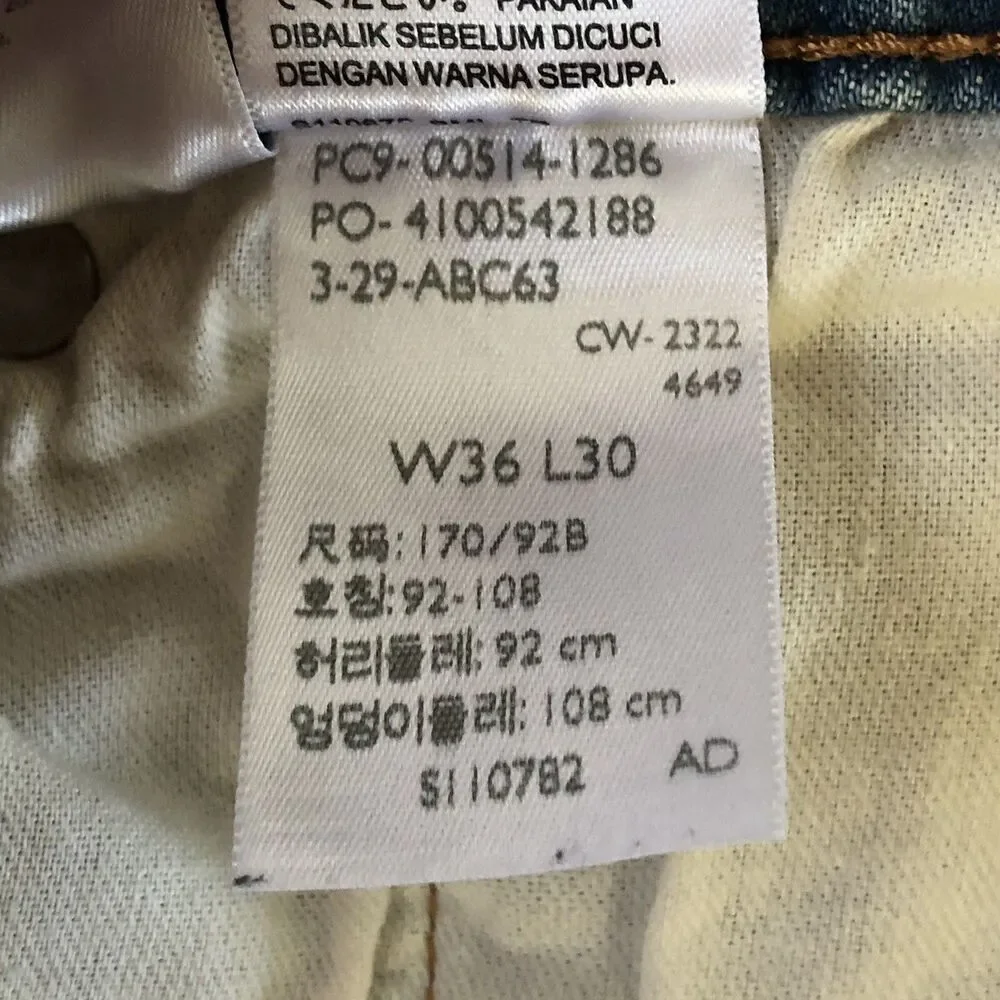 Levis 514 Men 36x29.5 Straight Leg Flex Denim Jeans Medium Light Wash 00514-1286